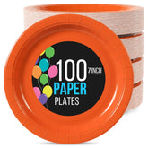 7 In. Orange Paper Plates | 100 Count